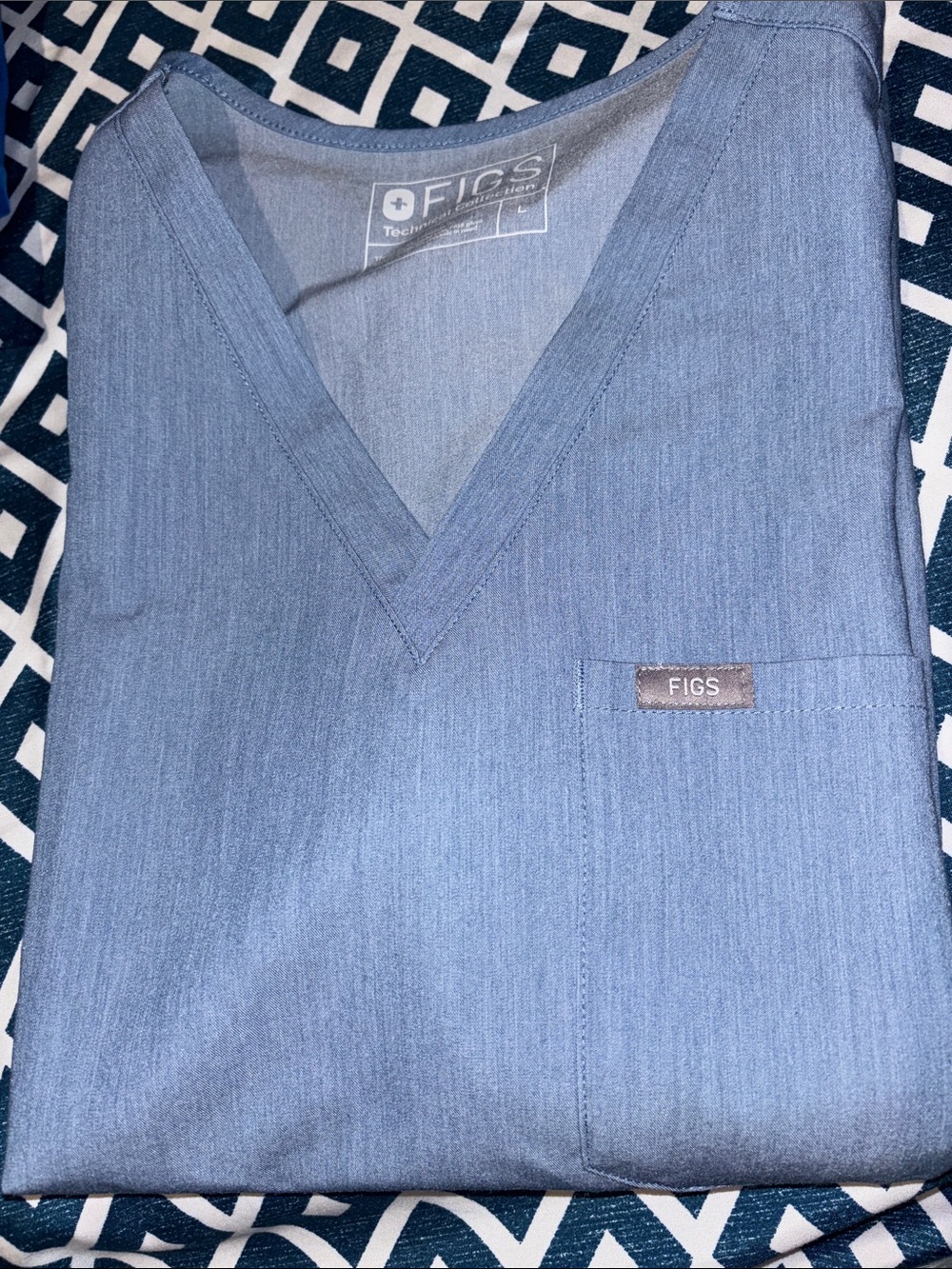 FIGS Women's Indigo Blue V-Neck Scrub Top large